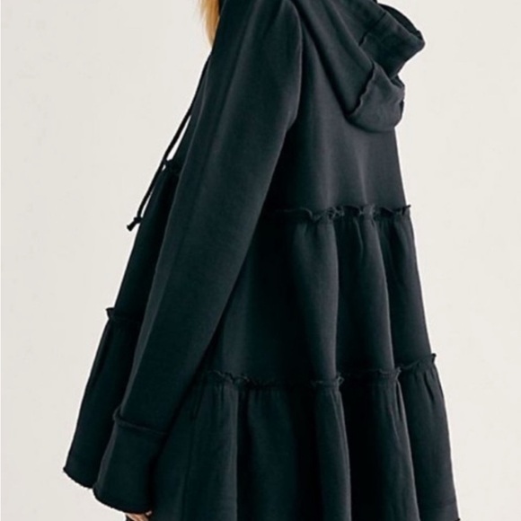 Free People Swing Black Tiered Hooded Jacket Col: faded black xs/small EUC - Picture 1 of 5